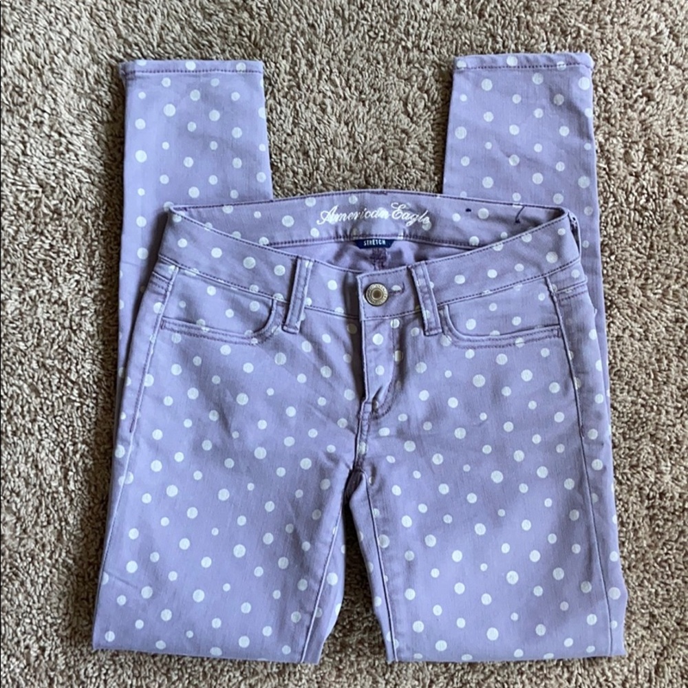 American eagle lilac polka dot pants